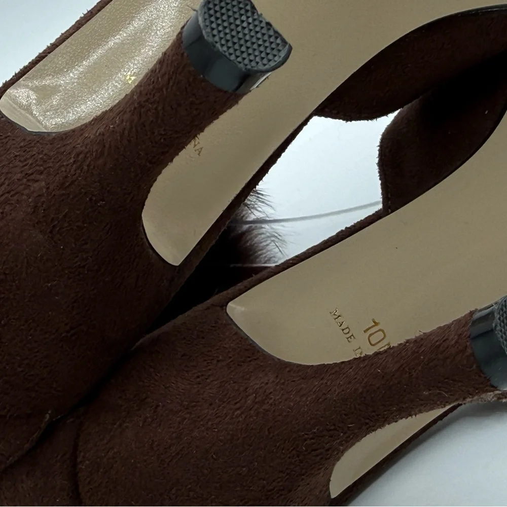 Pierre Dumas Carmela Women's Brown Micro Suede Slingback Stiletto Heels Sz 10 - Picture 14 of 16